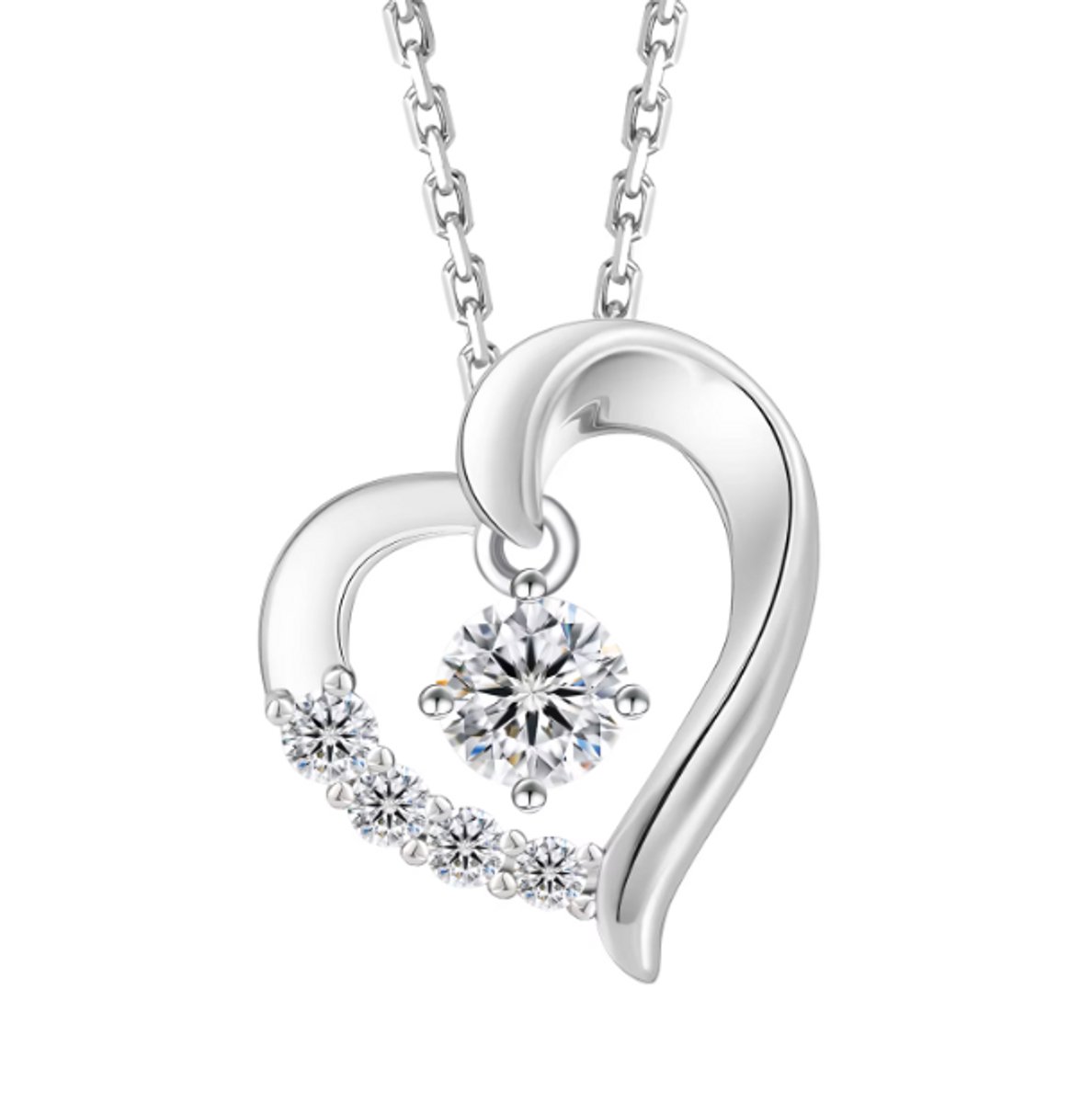 Selevie Hartvormige Hanger wit gouden Ketting – 925 Sterling Zilver met Moissanite Steentjes | Romantisch en Schitterend Sieraad - Hartvormig - heart shape necklace - hartjes