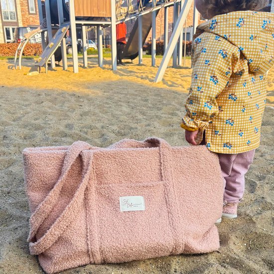 Bella Sofia® Dames Schoudertas - Beige Teddy Stof Mom Bag met Toilettas - Veelzijdige Shopper en Luiertas met Rits van Bella Sofia® — afbeelding 4
