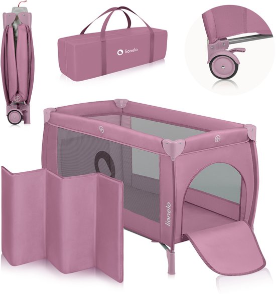 lionelo Lit de Voyage Bébé Parc Enfant 3en1 Alice de 0 à 15 kg Matelas en Mousse, 2 Niveaux de Hauteur, Pliable, Petit, Léger, Entrée Latérale, Sac de Voyage (Beige
