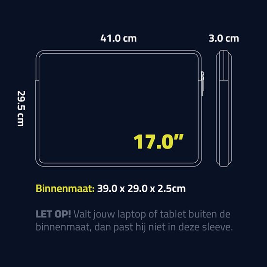 Housse pour ordinateur portable 17 pouces - Housse pour ordinateur portable adaptée à MacBook Pro - Housse pour tablette - avec étui de rangement pour câbles - Grijs