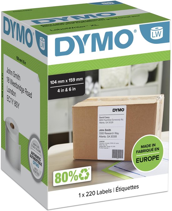 Dymo LabelWriter Extra Grote Etiketten 104 x 159 mm 220 stuks