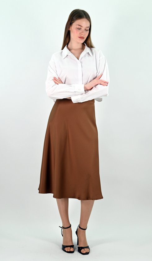 YesMooi - Satijnen Midirok - Bruin - M (38)