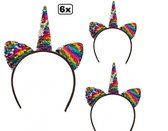 6x Diadeem Eenhoorn pailletten regenboog - carnaval hoofddeksel haarband festival thema feest optocht