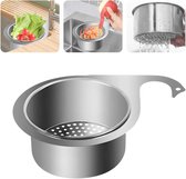 Afvoermand van roestvrij staal, afvoerfilter voor gootsteen, multifunctionele hangende afvoerfilter, filter voor voedselresten en groente- en fruitreiniger 25 cm