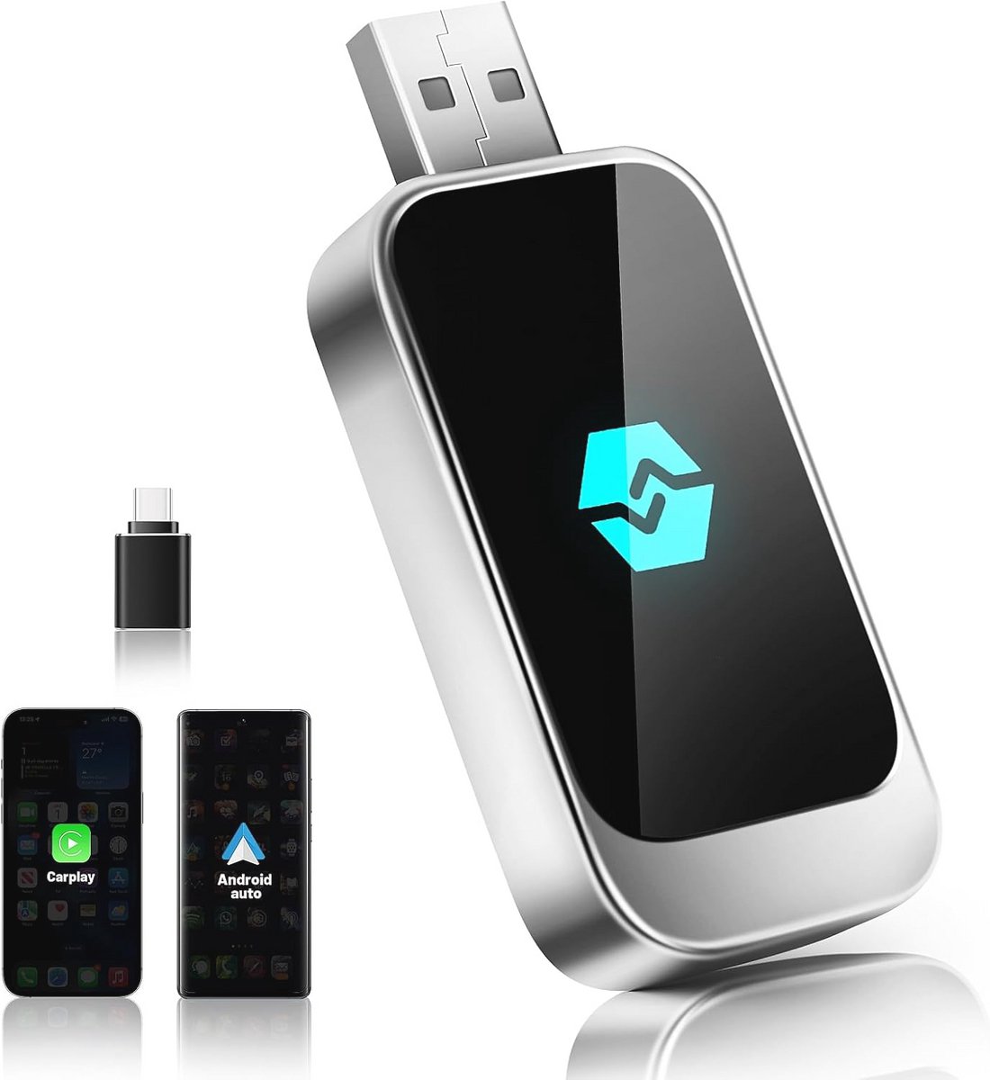 Draadloze Adapter voor Android Auto en CarPlay - 2-in-1 USB C/A Plug & Play