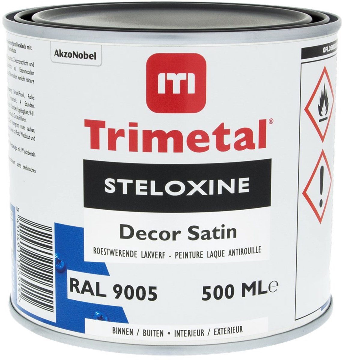 Trimetal Steloxine Decor Satin - 0,5 l - 9-11 m²/l - Zwart - Lak - Afwerkingslaag