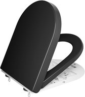 Bol.com Anycee Max Toiletbril D-vorm - WC-brill Softclose met deksel - Belastbaar tot 150 kg - Easy Clean functie - Zwarte aanbieding