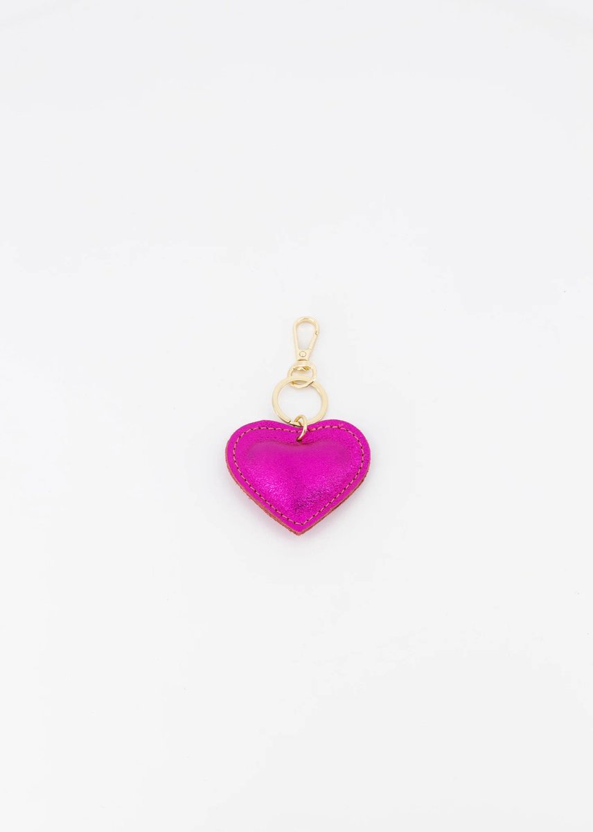 sleutelhanger- hartje -fuchsia- leer - metallic- goud-Moederdag