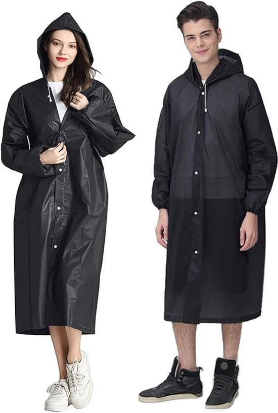 2 Stukken Regenponcho, Travel Raincoat, Regenmantel, Geschikt voor Fietsen, Klimmen, Wandelen, Vissen, Kamperen (Zwart en Wit