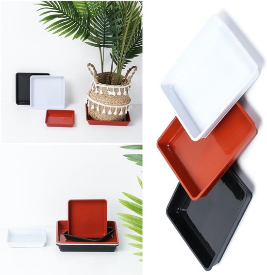 Lot De 4 Soucoupes Carrées Pour Plantes - 30 Cm, En Plastique Résine Blanc, Pour L'intérieur Et L'extérieur