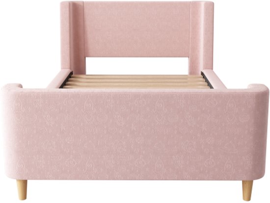 Gotagee Kinderbed gestoffeerd bed, eenpersoonsbed slee bed met kosmisch patroon, 90 x 200 cm, roze, fluweel (zonder matras)
