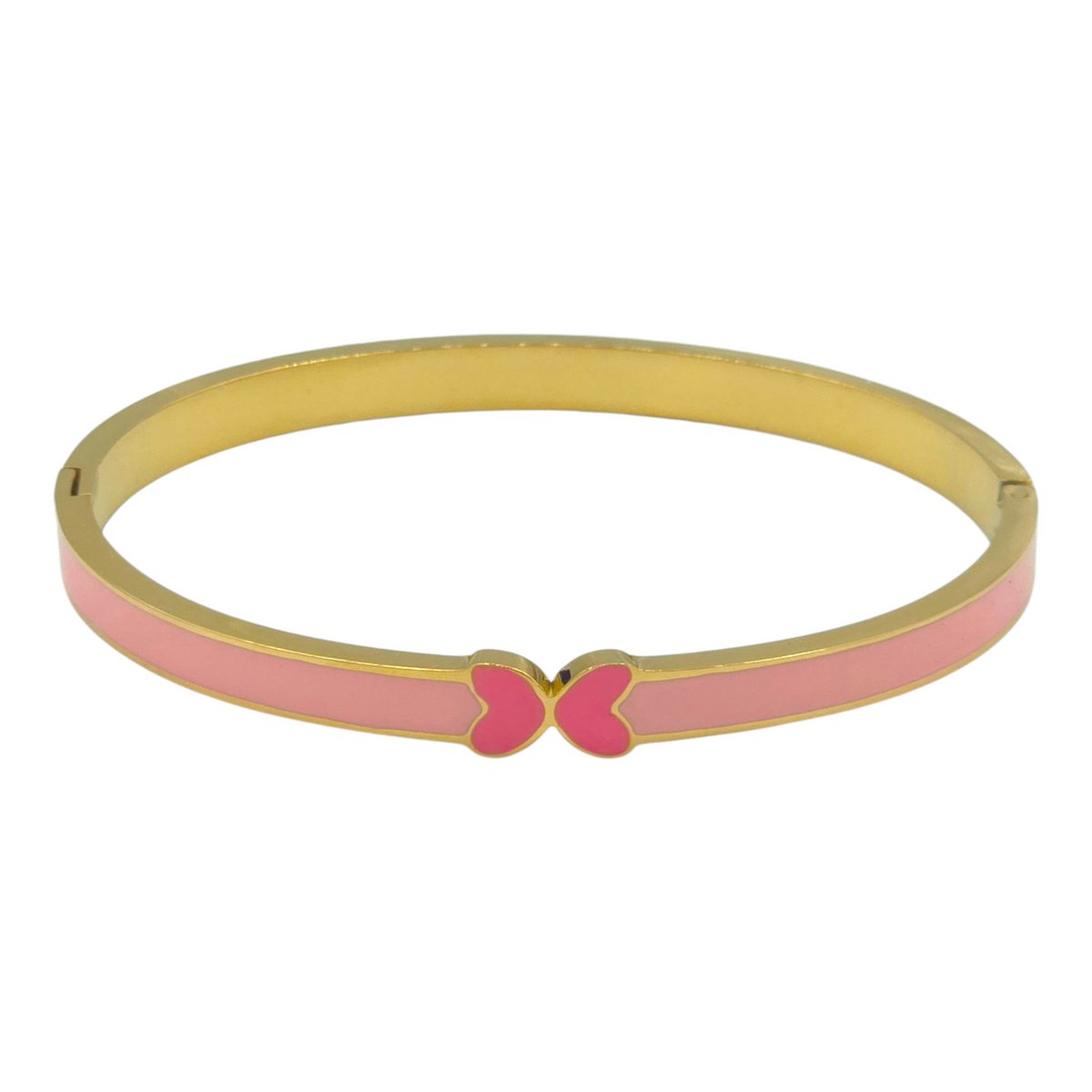 Roze Hinge Bangle Armband met Vlinder - Gold-Plated Staal & Roze Emaille - Klapsluiting - Inclusief Doosje