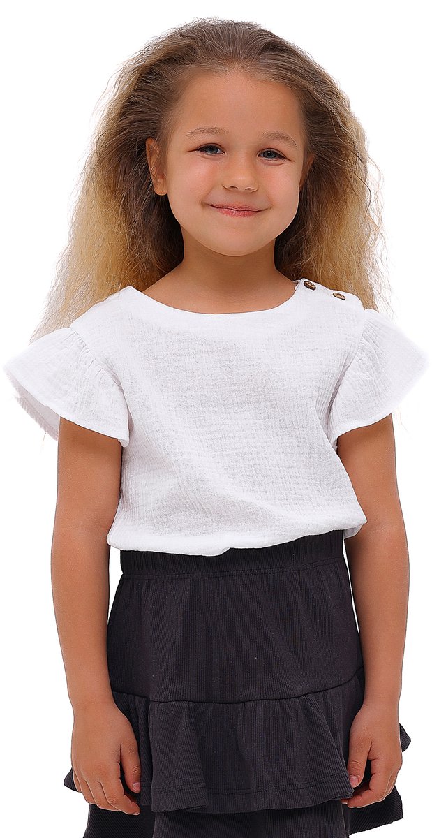 RobyKris Meisjes T-shirt - Katoenen mousseline - Wit - Maat 116-122