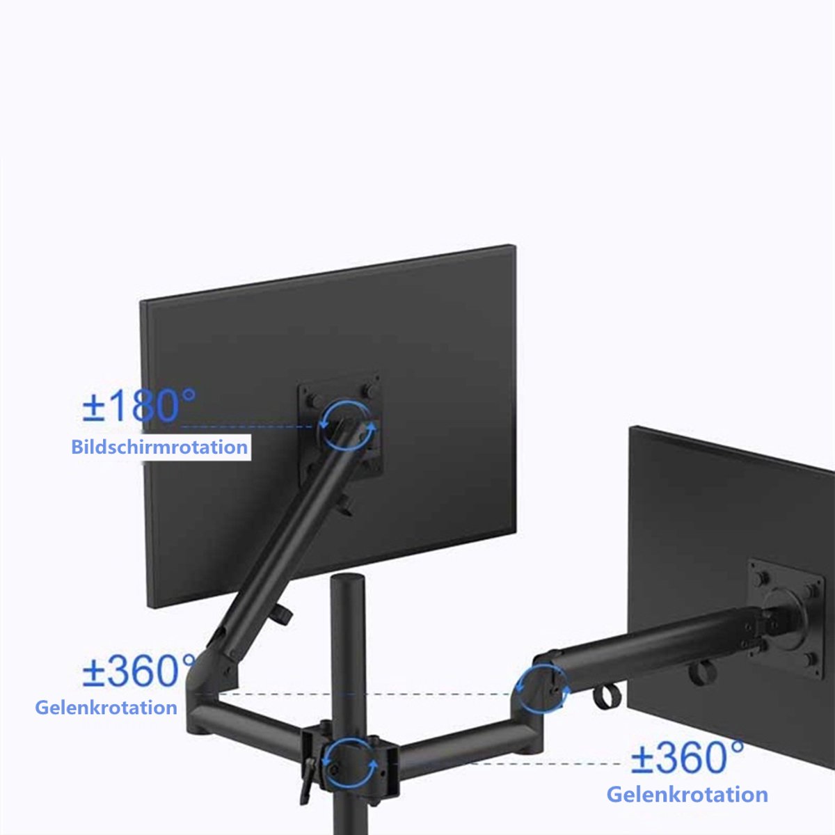 Dubbele Arm Monitorbeugel, 360° draaibaar, Verstelbare Hoogte voor 17-32 Inch Monitoren, Ergonomisch Ontwerp voor Werk en Spellen thumbnail 2