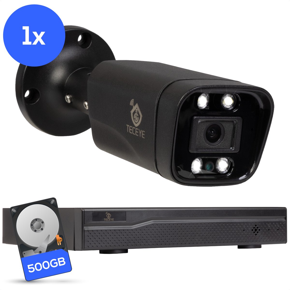 Teceye Compleet Camera Beveiliging Set met 1x POE Camera - Beveiligingscamera - Beveiligingscamera binnen - Beveiligingscamera buiten - CCTV Camera systeem - Beveiligingscamera set - Bewakingscamera set
