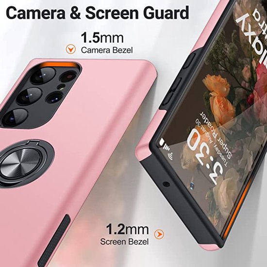 Coque de téléphone avec anneau et aimant pour support de téléphone - Compatible avec : Samsung Galaxy S25 Ultra - Rose