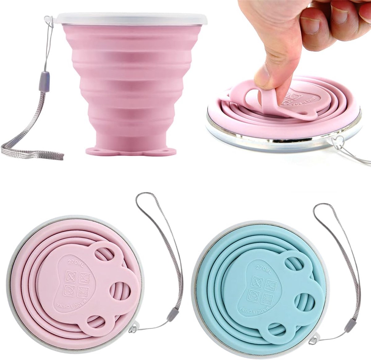 My Ninki ® Faltbare en Herbruikbare Siliconen Beker Set voor Reis en Avontuur - Twee Stuks Inclusief Deksel