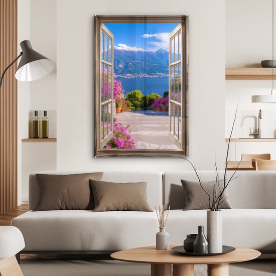 MuchoWow® Peinture sur verre 60x90 cm - Peinture sur verre acrylique - Vue - Berg - Paysage - Vue - Lac - Photo sur verre - Décoration murale salon - Décoration murale chambre - Peintures