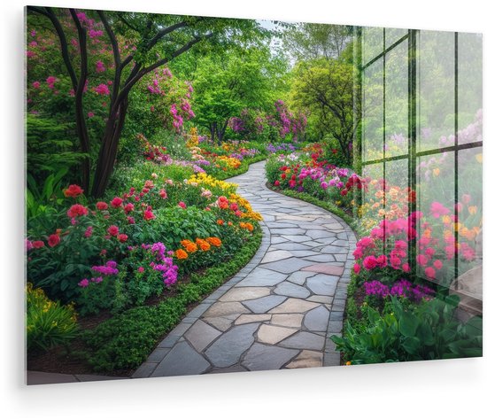 MuchoWow® Peinture sur verre 90x60 cm - Peinture sur verre acrylique - Parc - Fleurs - Jardin - Photo sur verre - Décoration murale salon - Décoration murale chambre - Peintures