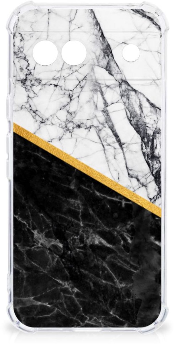 Google Pixel 8A Anti-Shock Hoesje Marmer Wit Zwart - Origineel Cadeau Man