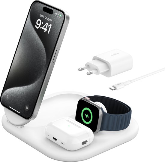 Belkin 3-in-1 Draadloze Lader met Qi2 15W – Magsafe compatibel - Wit