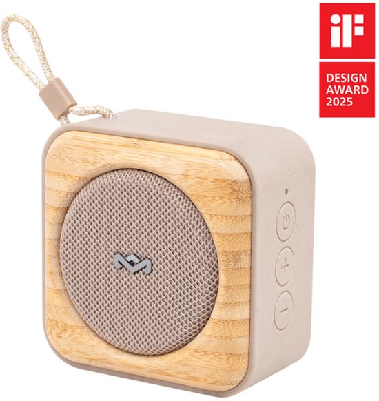 Roots Bluetooth Speaker waterdicht IP67, 10 uur batterij, compact, duurzaam bamboe, ingebouwde flessenopener, quickcharge