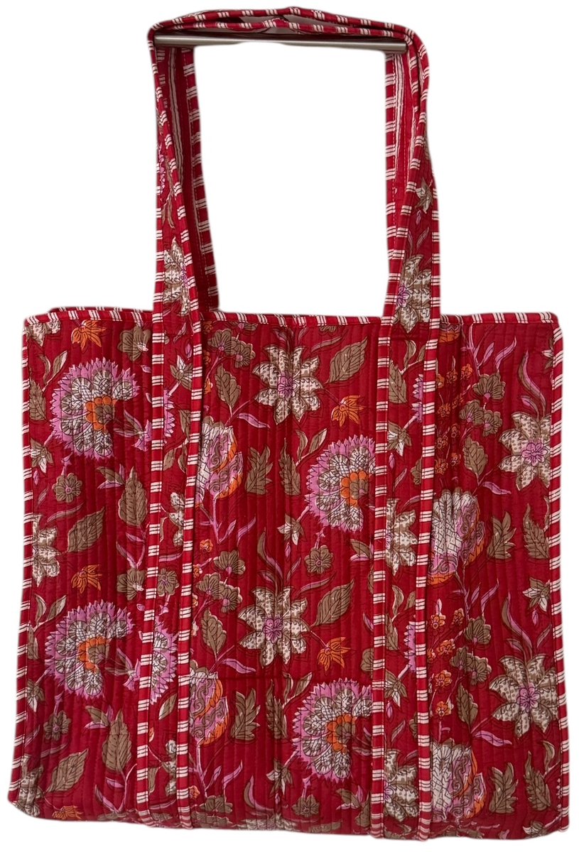Shoppingbag / Strandtas Kantha Red Flowers 37x48 cm
