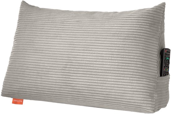 sleepling 70 x 40 x 20 cm rugkussen corduroy look, wigkussen voor bed en bank, lendenkussen, driehoekig leeskussen, kussen met afneembare wasbare hoes, zijvak, steengrijs