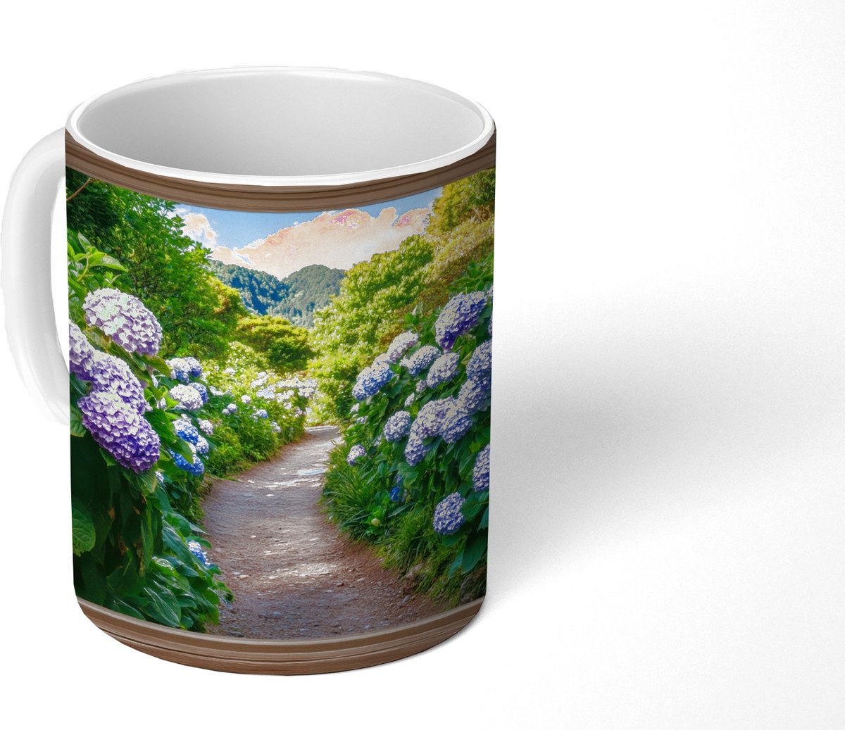 Mok - Koffiemok - Doorkijk - Hortensia - Pad - Natuur - Mokken - 350 ML - Beker - Koffiemokken - Theemok