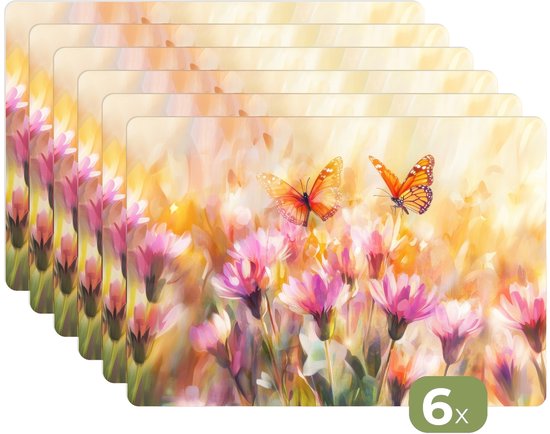 Napperons - 6 pièces - 45x30 cm - Set de table en plastique - Papillons - Oranje - Fleurs - Dessous de Assiettes - Décoration de table - Accessoires de décoration de table de Cuisine - Dessous de verre en Vinyl - Décoration de table