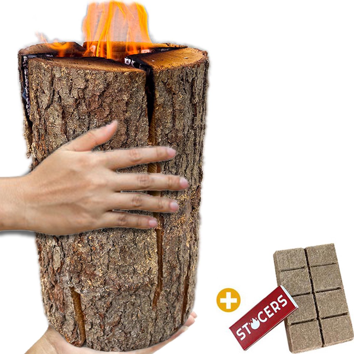 Zweedse fakkel | 45 centimeter hout fakkel | brandende boomstam | STOCERS
