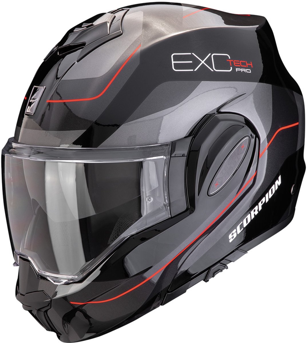 Scorpion Exo-Tech Evo Pro Commuta Zwart-Zilver-Rood Systeemhelm - Helm