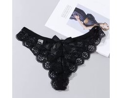 CHPN - Kanten string - 2 kanten strings - Sexy string - Sexy ondergoed - Kanten Lingerie - Zwart - Maat M - Erotisch - 2 stuks - Zwart kant