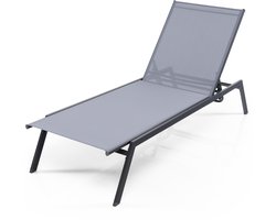COSTWAY Ligstoel, tuinligstoel met verstelbare rugleuning en sneldrogende stof, belastbaar tot 150 kg, ligstoel voor tuin, terras, zwembad, 199,5 x 70 x 35 cm