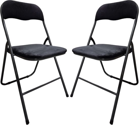 5Five Chaise pliante avec assise en velours - 2x pièces - noir - métal - pliable