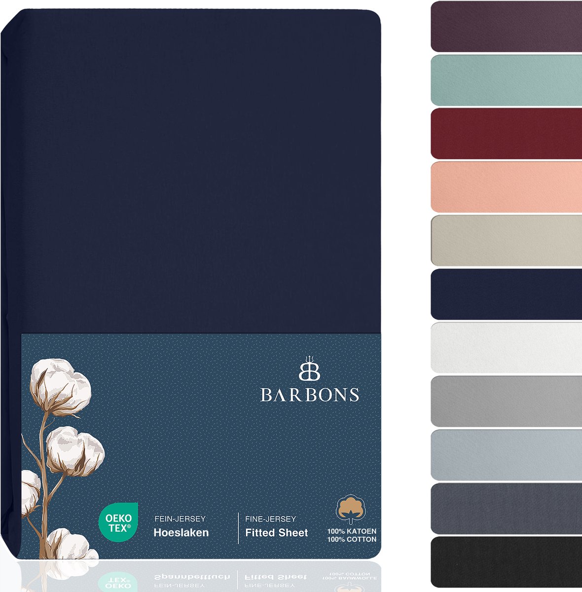 BARBONS hoeslaken 140 x 200 - hoeslakens Jersey 145 g/m² - 100% katoen - marineblauw