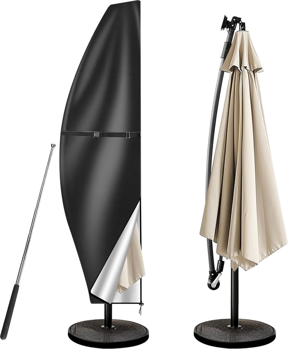 JGS ® Parasolbeschermhoes met stang, hoes voor parasol 2 m tot 4 m grote zweefparasolbeschermhoes, UV-bescherming, weerbestendig, winddicht en sneeuwbestendig, 280 x 30/81/46 cm