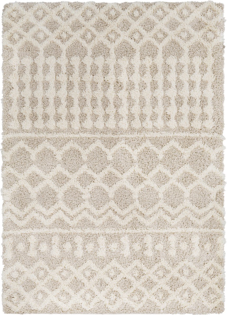 SURYA - NOUR Geometrisch Beige Zacht Hoogpolig Shaggy Tapijt