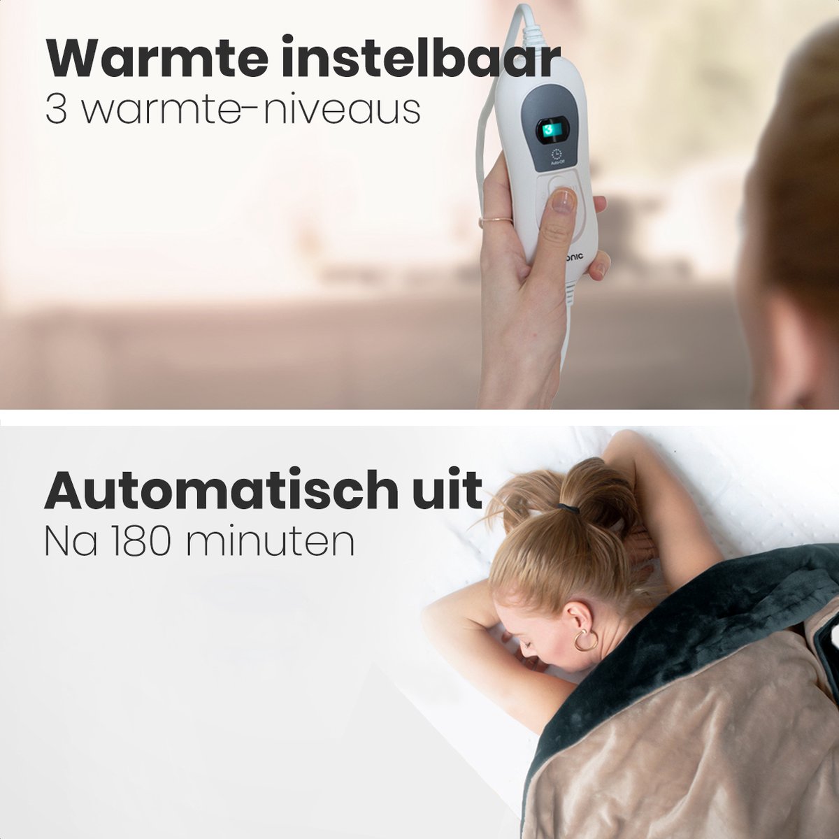 Auronic Elektrische Deken - 160 x 120 cm - Duo Pack - 1 Persoons Warmtedeken - 3 Warmtestanden - Verwarmingsdeken - Antraciet – foto 4