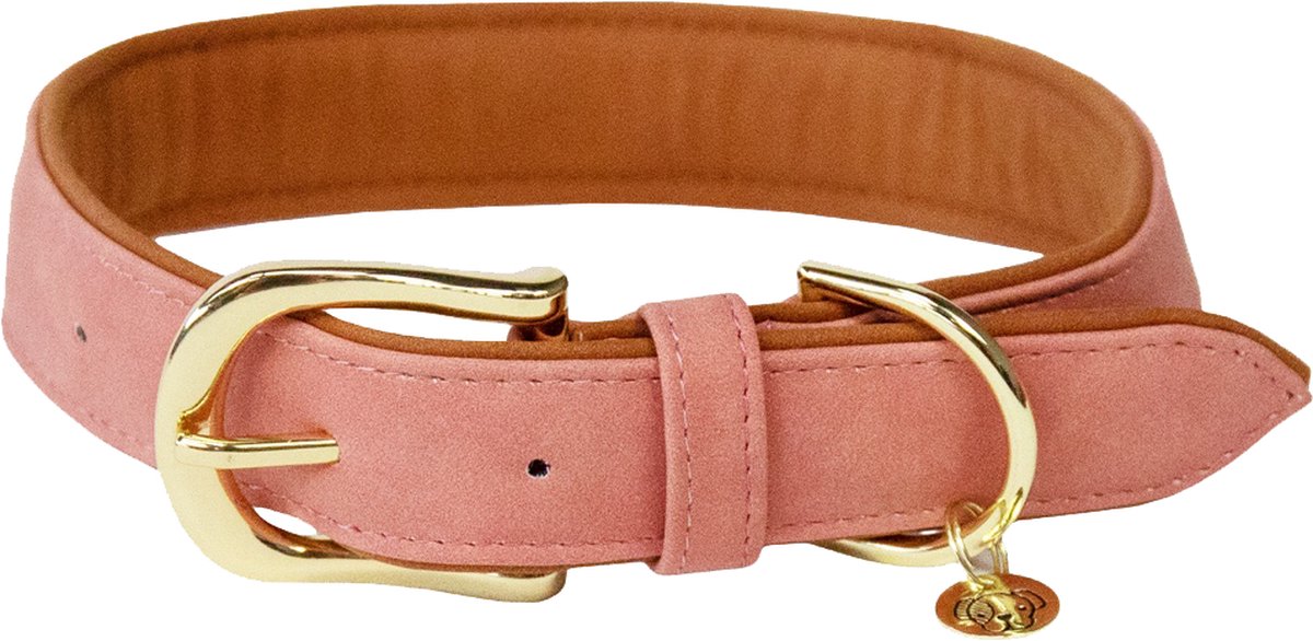 Kentucky Vegan Hondenhalsband - Vegan Leer - Peach / Bruin - M - Nekomtrek: 48 - 58 cm