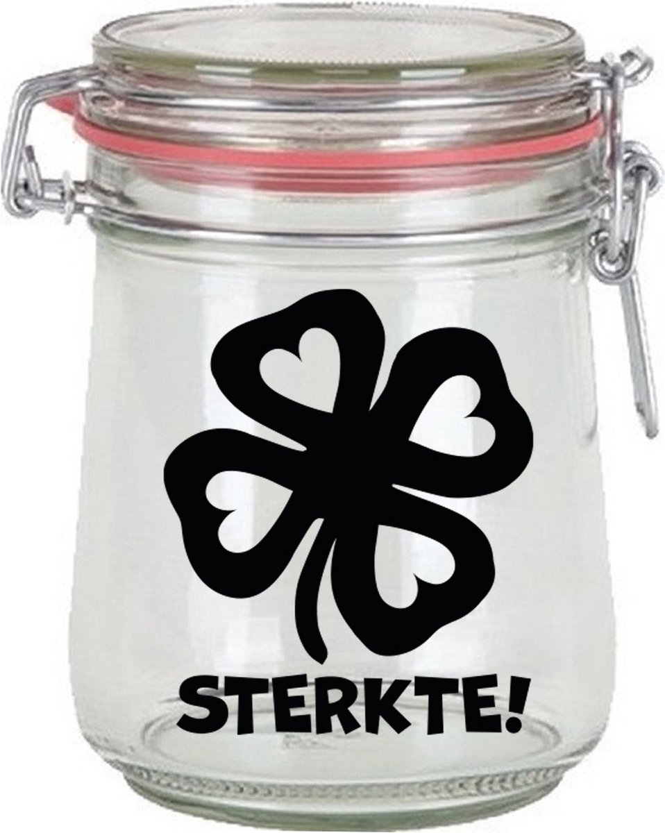 Bellatio Decorations Cadeau voorraadpot/snoeppot - glas - klavertje vier - sterkte - 720 ml