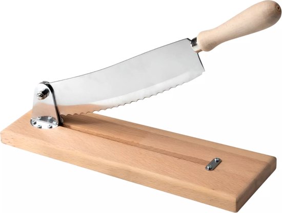 Pizzasnijder Met Oscillerend Mes Chef Pomodoro Pizzasnijder Met Houten Plank – 35,5 Cm Roestvrij Staal Lemmet – Incl. Snijgeleiding Oscillerend Mes Snijgeleiding