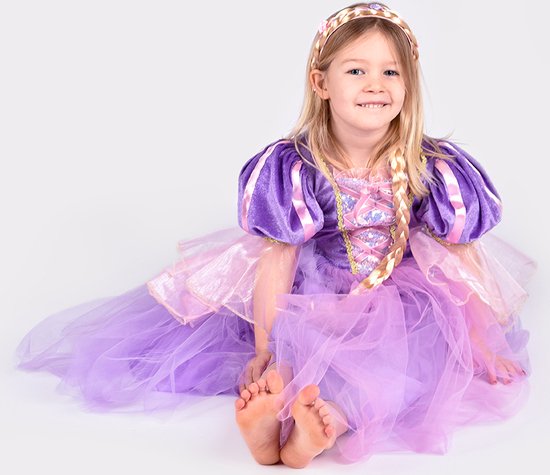 DEN GODA FEN-Verkleedkledij Rapunzel - jurk met lange vlecht - maat 122-128, 6-8 jaar