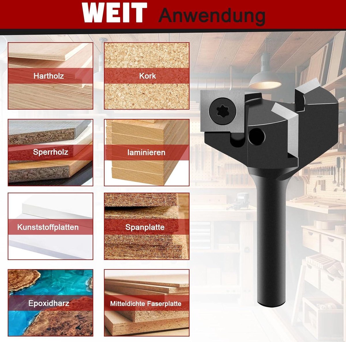 SpeTool Vlakfrees 8 mm schacht voor bovenfrees 40 mm diameter met 4