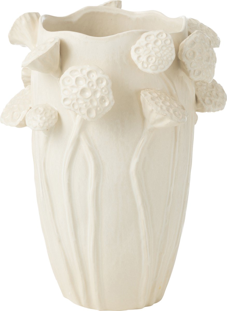 J-Line vaas Botanica Lotus - keramiek - beige - 35 cm hoog