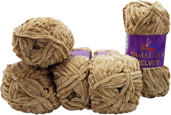 Himalaya Velvet Micro-polyester Breiwol, 5 x 100 gram, 600 meter -Fluweelzachte babywol, 500 gram wol (Zandsteen 90017)