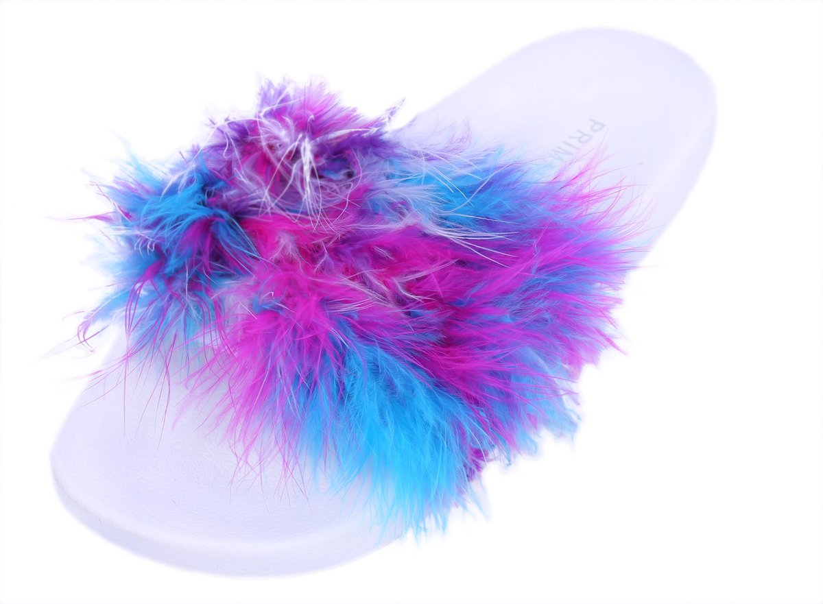 PRODUKT produkt Witte slippers met paars bont