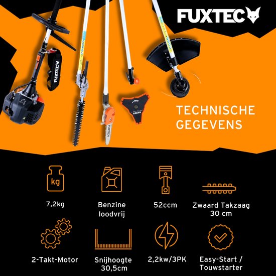 FUXTEC Multitool Benzine 5 in1 - Multigereedschap - Bosmaaier - Kettingzaag beweegbaar - Heggenschaar - 1m verlenging - FX-MT252ER van FUXTEC — afbeelding 3