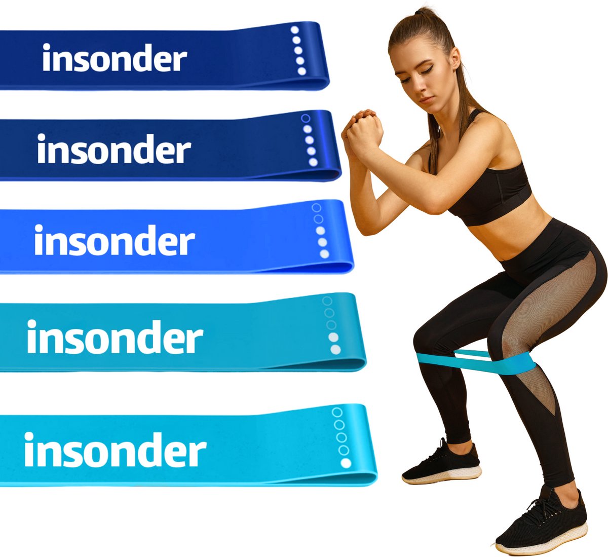 Insonder Fitness Weerstandsbanden Set van 5 - Extra sterk tot 18kg - Resistance Band - Fitness Elastiek - Booty Band - Sport Elastiek Banden - Fitness Band - Mini Bands - Verschillende Weerstandsniveaus - Inclusief Ebook