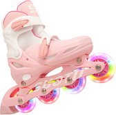 Suotu Skeelers - Inlineskates Verstelbaar - Skeelers meisjes en jongens - Maat: EUR 32-36 - lichtgevende wielen - Roze/Wit - M